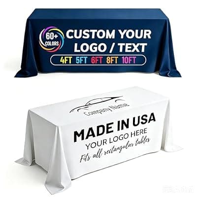 [MAIMIPU] MAIMIPU Personalized Custom Table Cloth with Logo 4/5/6/8/10FT Custom Table Cover for Business Tradeshow Events Company School Shop Wedding Welfare Organization Other Important (10 FT)