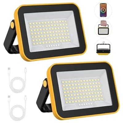 [T-SUNUS] 2 Pack Rechargeable Work Light, T-SUNUS Super Bright Portable SMD Flood Lights 5 Modes Battery Powered Job Site Lighting with Stand 180° Adjustable for Car Repairing Camping Fishing Hiking Emergency