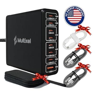 [Multixel] Upgraded 240W 8 Ports GaN Charger with Travel Case, USB C Charging Hub, Multi USB C Charger Station for MacBook Pro/Air/iPad Pro/iPhone/Samsung Galaxy Note