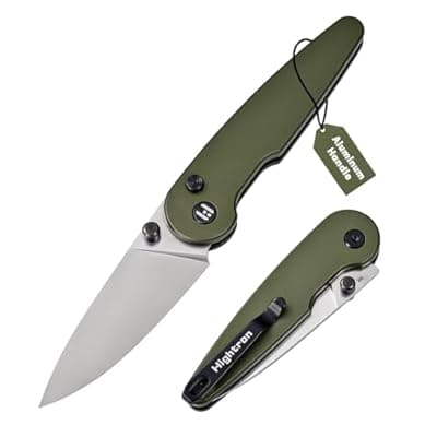 [Hightron] Hightron Birdidi Pocket Knife with ButtonLock, folding EDC Fidget Knife, 2.91" D2 Steel Satin Blade, Oxidize Green Aluminum Handle
