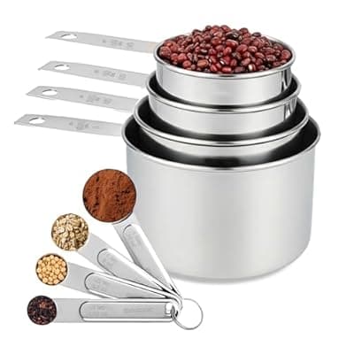 [Yarmchahk] Yarmchahk Stainless Steel Measuring Cups and Spoons Set, 8 Piece Essential Kitchen Tools, Measuring Kitchen Gadgets with Good Grips for Spice Jar, Liquid & Dry Ingredients, Pet Food, Coffee Scoop