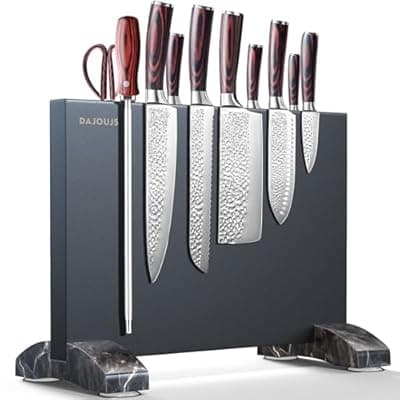 [DAJOUJS] Magnetic Knife Block, Magnetic Kitchen Knife Holder Stand with Strong Magnet Strip for Kitchen Counter, Stainless Steel Double-Sided Universal Knife Storage Rack Organizer Without Knives-Black