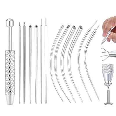 Piercing Ball Grabber Tool, 13Pcs 316L Stainless Steel Kit with 14G-20G Tapers, Non-Slip Handle for Nose Cartilage Septum Eyebrow Tongue, Easy Piercing Changing Tool for Sensitive Skin