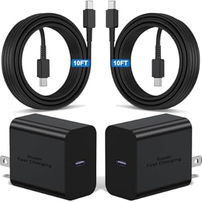 [Kitminun] 2Pack 45W Super Fast Charger Type C 10ft, USB C Wall Charging and Long Android Phone Charger Cable Cord for Samsung Galaxy S25 Ultra/S25 Plus/S25/S24+/S24 Ultra/S23 Ultra/S22 Plus/S21/Note 20/Note10+