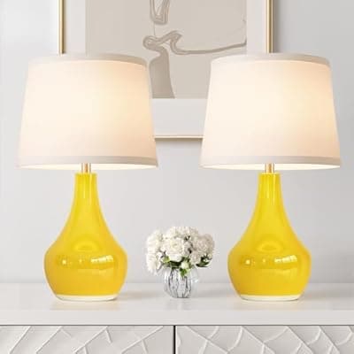 [Seealle] Seealle Modern Ceramic Table Lamps for Night Stands - Bedside Lamps Set of 2 for Nightstand,Yellow Bedroom Lamp for Living Room Cute Desk End Table Office Guest Room Dresser Rocker Swtich