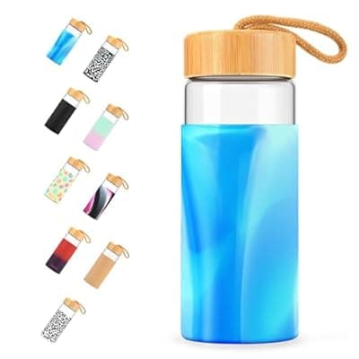 [Tronco] Tronco 20 oz Glass Water Bottles with Lids, Reusable Borosilicate Glass Bottles with Bamboo Lid & Non-Slip Silicone Sleeve for Coffee, Iced Tea, Water, Leak-Proof, BPA-Free – Ideal for Office & Home