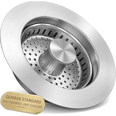 [Alifecxwwy] Upgraded 3-in-1 Kitchen Sink Drain Strainer with Solid Brass Core, Fast-Drain Pop-Up Sink Stopper, 304 Stainless Steel, Removable Anti-Clog Basket, for US Standard 3-1/2'' Drains