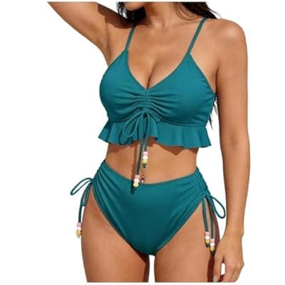 [LIKEOULI] LIKEOULI Bikini Sets for Women Solid Color Strap Bikini Off-Shoulder Swimsuit Set 2026