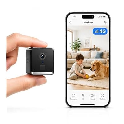 [firstrend] Mini 4G Wireless Security Camera, No WiFi 2K HD Indoor Surveillance Camera with Built-In SIM Card for Remote Viewing, PIR Motion Detection Auto Night Vision Real-Time Alerts, Portable Battery Camera