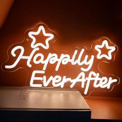[KATMBFUE] Happily Ever After Wedding Signs, USB Powered Wedding Neon Sign with Dimmer and Sticky Hook, Hanging LED Light Sign Decorations, Home Decor for Bedroom Party Wall 15.75 * 9.45 inch
