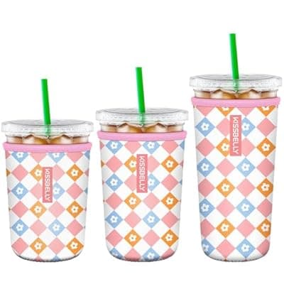 [KISSBELLY] Reusable Neoprene Cup Sleeve for Iced Coffee Cups, 3 Pack Iced Coffee Cup Insulator Sleeve for Iced & Hot Drinks Durable Beverage Cooler Holder for Iced Coffee & Cold Soda
