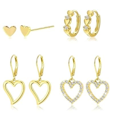 [XIUQILAI] XIUQILAI 14K Gold Plated Heart Earrings for Women, Heart/Flower/Bow/Pearl Earrings Drop Stud Huggie Hoop Earring Hypoallergenic Earrings Christmas Earrings Festival Party Jewelry Gifts for Women