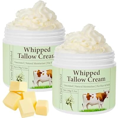 mkzea Beef Tallow for Skin, Beef Tallow, Grass Fed Beef Tallow, Whipped Beef Tallow for Face Moisturizer for All Purpose Tallow Balm, 2 packs