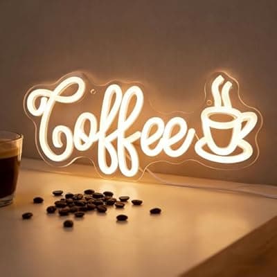 [KATMBFUE] KATMBFUE Coffee Neon Sign, Dimmable Neon Light Sign, LED Letters Light up Signs for Wall Decor, USB Powered Neon Lights for Shop Party Bedroom Christmas Decoration 12.59 x 5.9"