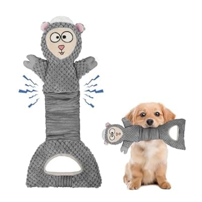 SyChien Dog Squeak Toys Interactive Pet Toy with Crinkle Paper Pull Chew Toys for Small Medium Large Dogs（Gray）