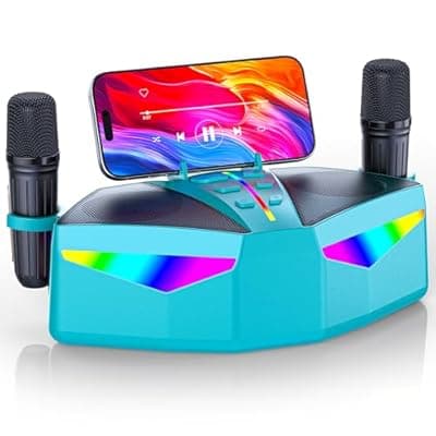 [RayangSound] RayangSound Karaoke Machine,Real 35W Portable Speaker,8H Long Time, 2Rechargeable Wireless Microphones,LED,Karaoke Machine for Adults & Kids,BT/FM/USB/TF/AUX,for Home Party/Outdoors(CHJ161-BrightBlue)