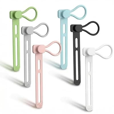 [ILKCC] 6 PCS Silicone Cable Ties - Reusable Cord Organizer with Hanging Loop, Adjustable Organizer Straps for Cords, Tools, Charger Cable, Kitchen Accessories, Home Office