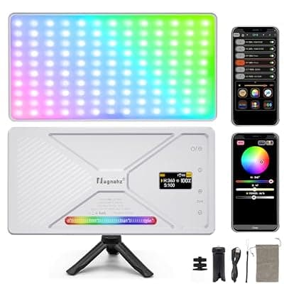 [Nagnahz] NA225 RGB Video Light,10W Portable Selfie LED Camera Light with 2500-9900K, 4000mAh Rechargeable Battery, CRI 96+, App Control for Studio Photography Vlogging Streaming Phone and Video (White)
