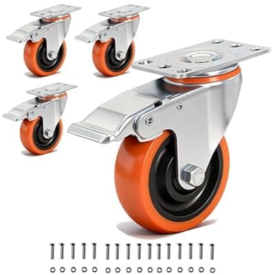 [TESUMI] TESUMI Caster Wheels 4" Inch Heavy Duty Casters Set of 4 with Brake 2200lbs Capacity Swivel Plate Industrial PU Wheel Locking Casters Quiet No Scratch for Cart, Furniture, Cabinet, Workbench