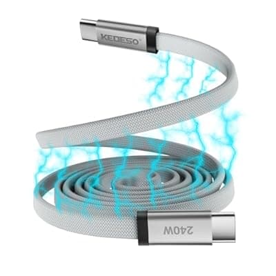 [KEDESO] KEDESO 240W Magnetic USB C to USB C Cable [Built-in Magnet Tidy] 3.3ft Flat Braided Type C Fast Charging Cord for Car CarPlay, Android Auto, Compatible with iPhone 16 17 Pro Max, iPad, MacBook, S25