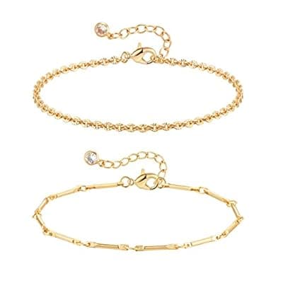 [TONTMY STUDIOS] TONTMY STUDIOS Bracelet for Women Gold Layered Set 14K Gold Filled Stackable Bracelets Trendy Figaro Satellite Chain Cuban Link Minimalist Dainty Bracelet Tennis Bracelet Jewelry