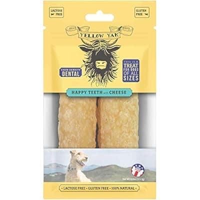 [Yellow Yak] Yellow Yak Happy Teeth Dental Cheese Chew | USA Made | Lactose - Soy - Grain - Gluten Free | for All Dogs | 2 Dental Chews | Real Cheese Flavor