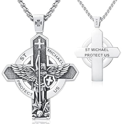 [Aniu] Aniu St. Michael/St. Christopher/St.Bemedict/Jesus Cross Pendant Necklaces Sterling Silver Religious Gifts for Men Women