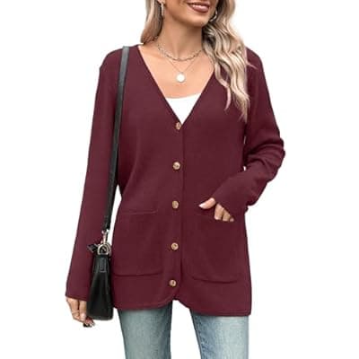 [Zeagoo] Zeagoo Women's V Neck Button Long Cardigan Sweater Casual 2024 Fall Knit Sweater Blazer with Pockets