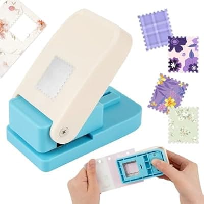[WinHoliLux] Stamp Punch, Punch Stamp Shape Motif Punch Square, 25.4 x 21.1 mm Portable Stamp Punch with Wavy Edge for DIY Scrapbooking Cardboard Envelopes Diary Card Making