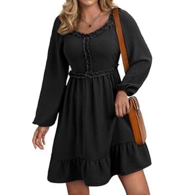 Dokotoo Womens Dresses 2025 Long Sleeve Empire Waist Ruffle Smocked Casual Mini Dress