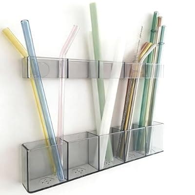 [Colormz] Colormz Acrylic Straw Holder for Cabinet Door - Child-Safe Organizer & Dispenser with Smooth Rounded Edges for Kitchen Accessories Storage, Adhesive Circles Included (Dark Transparent)