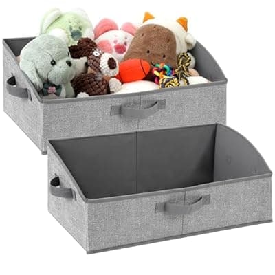 [Jumpress] Jumpress 2 Pack Dog Toy Basket, Collapsible Cat Dog Toy Bin with Handles, Fabric Trapezoid Dog Toy Box Storage for Pet Dog Toys,Blankets,Clothes and Accessories (Gray)
