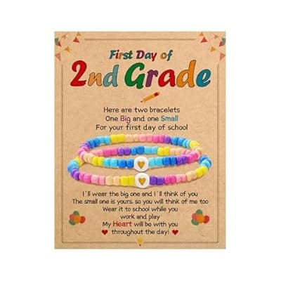 [BAYLAY] BAYLAY Back to School Bracelet - First Day of School Preschool/Kindergarten/1st Grade/2nd Grade/Back to School Stuff Gifts Supplies Mommy and Me Mommy Daughter Bracelets Heart Beaded Bracelets Gifts