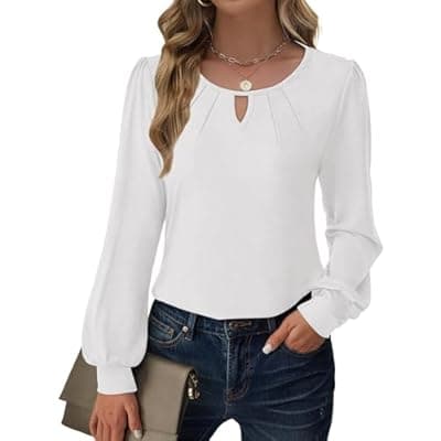 [GKBK] GKBK Womens Long Sleeve Tops Dressy Business Casual Blouses Basic Loose Fit V Neck Work Shirt Fall Clothes Outfits