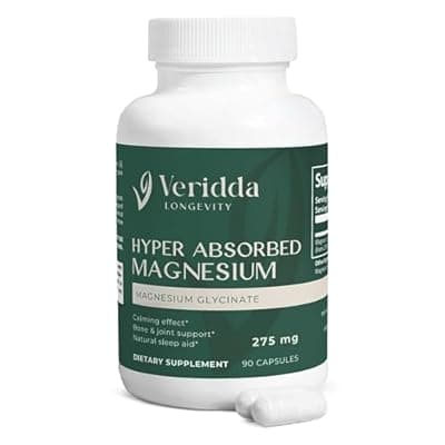 [Veridda Longevity] Veridda Longevity Hyper Absorbed Magnesium Glycinate 275 mg, Magnesium Stearate 100% Natural, Allergen Free, Sleep Aid, Stress Relief, Bone Health, 90 Vegetarian Capsules