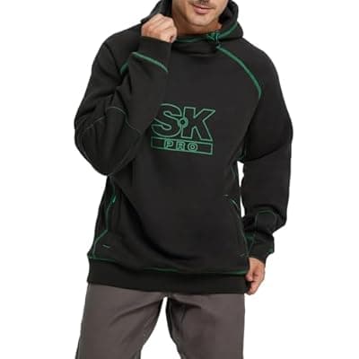 [DURAWERK] SKPRO Men's Hoodie Black Oversized Sweatshirts, Fleece Lined Hoodies Pullover, Loose Fit Work Hooded with Zip Pockets