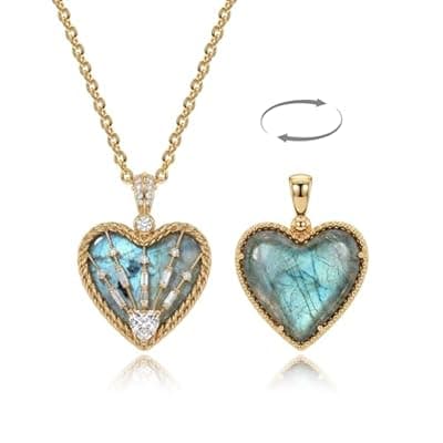 [Fettero] Fettero Gold Heart Necklace for Women, 14K Gold Plated Charm Necklaces for Women Double Sided Love Heart Pendant Gold Necklace for Mom Wife Valentines' Day Jewelry