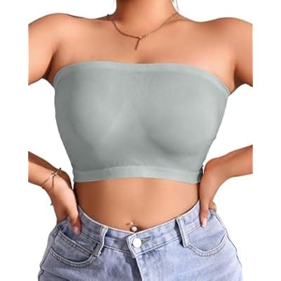 [LIIJOO] LIIJOO Strapless Bandeau Bra, Wireless Non-Slip with Clear Straps, Side Buckle Closure, Removable Pads