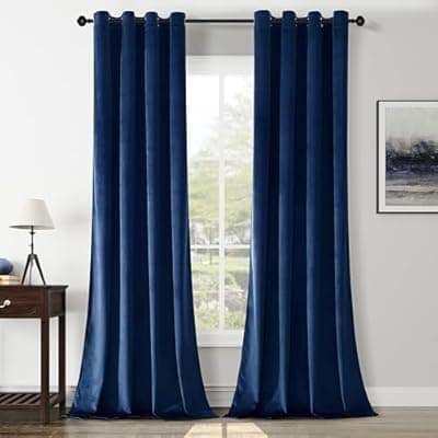 [Guibaf] Guibaf Navy Crushed Velvet Curtains 90 inch Length Grommet Blackout Curtains for Bedroom Light Blocking Thermal Insulation Drapes Set of 2 Panels 52”x 90”