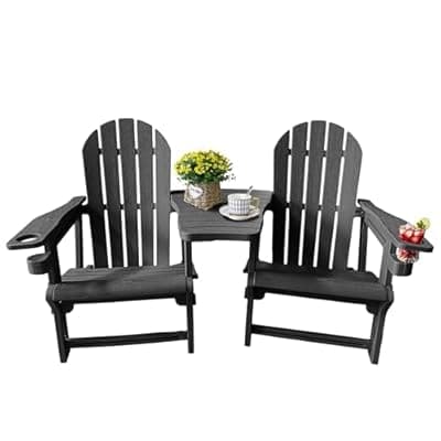 [QuinnAndSunny] Adirondack Chairs Set of 2 Tool-Free Assembly,Removable Tabletop Tray,No Screws Needed,All-Weather HDPE Outdoor Patio Furniture Set with Cup Holders,Outdoor Lawn Chair for Patio Garden(Classic Black)