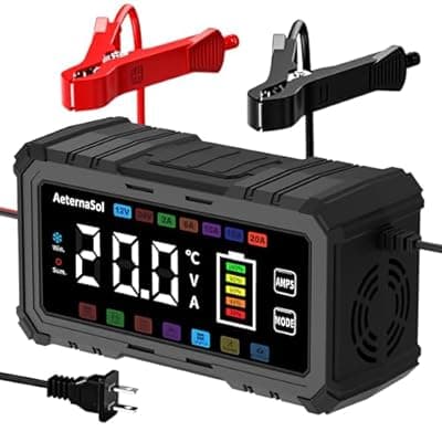 [AeternaSol] AeternaSol 20A Smart Car Battery Charger & 12V/24V Battery Maintainer Desulfator with 200s Booster Compatible with LiFePO4, AGM, Gel, Lead-Acid, Power Trickle Charger for Truck, Motorcycle, RV, Boat