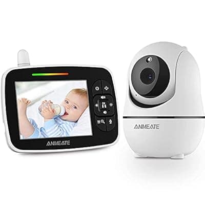 [ANMEATE] ANMEATE Baby Monitor with Remote Pan-Tilt-Zoom Camera,Large Display Video Baby Monitor with Camera and Audio |Infrared Night Vision |Two Way Talk | Room Temperature| Lullabies and 960ft Range（Black1）