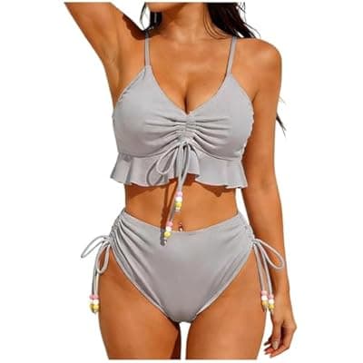 [LIKEOULI] LIKEOULI Bikini Sets for Women Solid Color Strap Bikini Off-Shoulder Swimsuit Set 2026