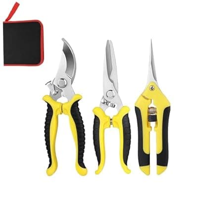 [YAKUNCL] YAKUNCL 3PCS Garden Pruning Shears Set - Heavy Duty Bypass Pruners, Sharp Stainless Steel Gardening Scissors with Ergonomic Handle, Secateurs for Plants, Flowers, Fruit Trees, Bush Trimming (Yellow)