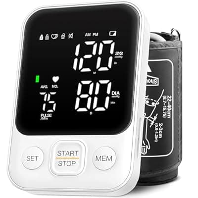 [DOUHAO] Blood Pressure Monitor Upper Arm Machine Accurate Adjustable BP Cuff Kit Led Backlit Display 2 Users 240 Sets Memory Includes Storage Bag White