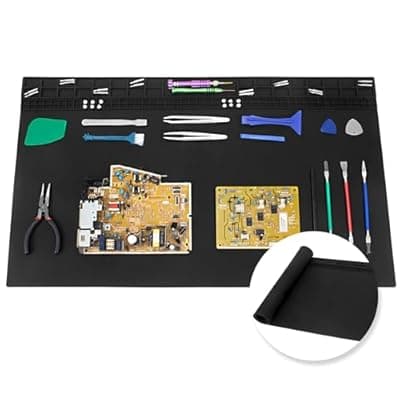 [Esoldnic] Extra Large Soldering Mat, 27.6''x15.7'' Oversized 932°F Heat Resistant Silicone Repair Mat for Electronics Phone Laptop Repair, BGA Soldering Gun Iron (Black