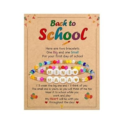 [BAYLAY] BAYLAY Back to School Bracelet - First Day of School Preschool/Kindergarten/1st Grade/2nd Grade/Back to School Stuff Gifts Supplies Mommy and Me Mommy Daughter Bracelets Heart Beaded Bracelets Gifts