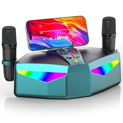 [RayangSound] RayangSound Karaoke Machine, Real 35W Portable Speaker,8H Long Time, 2 Rechargeable Wireless Microphones,LED,Karaoke Machine for Adults & Kids,BT/FM/USB/TF/AUX,for Home Party/Outdoors(CHJ161-Teal)