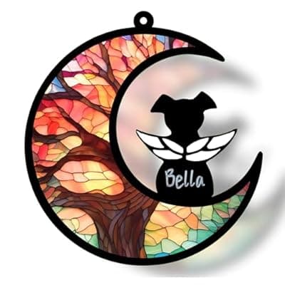 [GDuolaPaws] GDuolaPaws Dog Memorial Suncatcher Gift Package with Sympathy Card, Personalized Dog Grief Gift with Pet Name Date for Dog Loss, Pet Passing Away Gift for Dog Death (LifeTree)