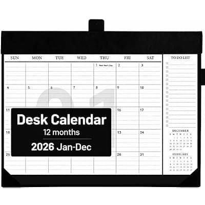 [bibiage] Bibiage Desk Calendar 2026 Jan to Dec with Plastic Cover, Large Desktop Calendar 12"x17" with to-do List, Wall Calendar Leather Hard Back, Large Ruled Block, Monthly Flip, Desk Decor, Office Supplies,